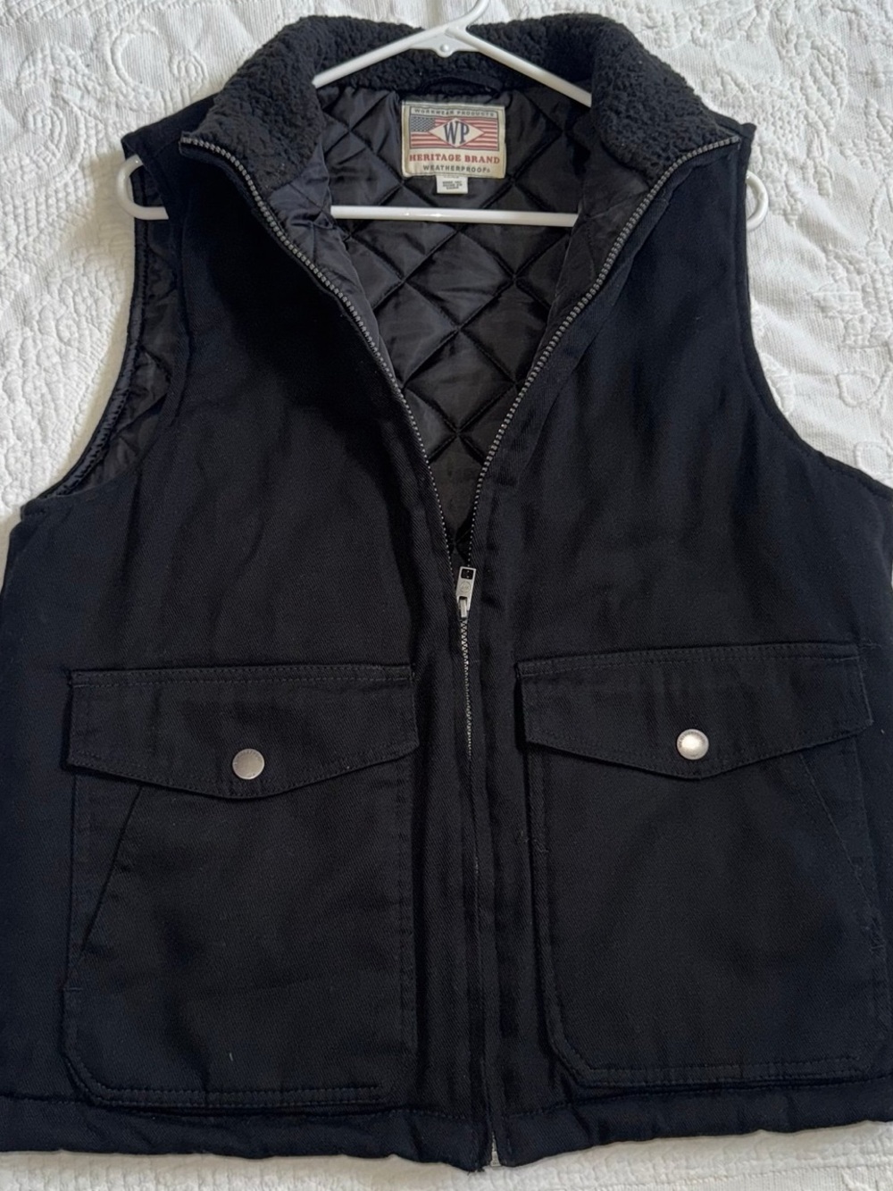 WP WEATHERPROOF Men's Sherpa Collar Full-Zip Workwear Vest Black Size Medium